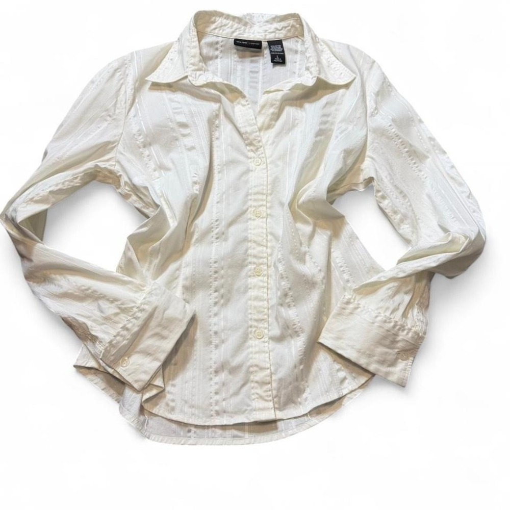Y2K New York & Company Stretch‎ White Striped Button Up Shirt